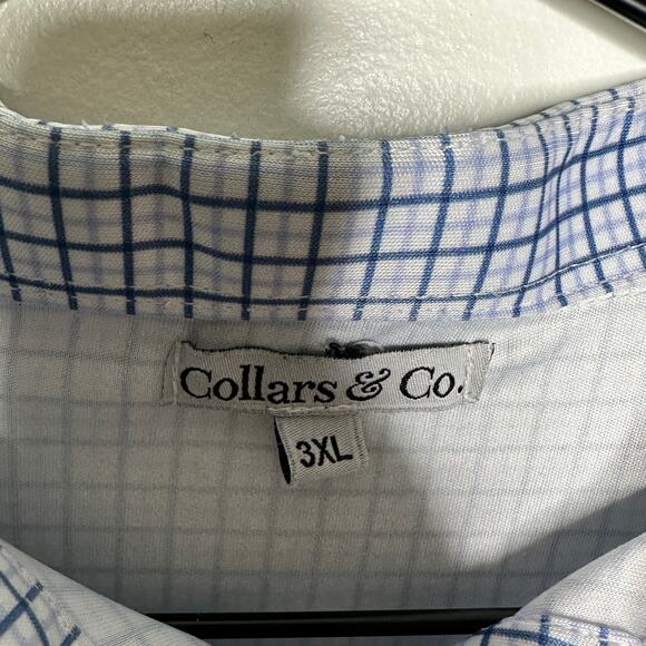 Collars and Co Mens 3XL Dress Collar Polo Golf Shirt Blue Checkered Short Sleeve - Picture 2 of 4